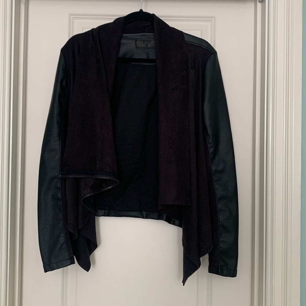 BLANK NYC Faux Leather and Suede Drape Front Blazer Jacket